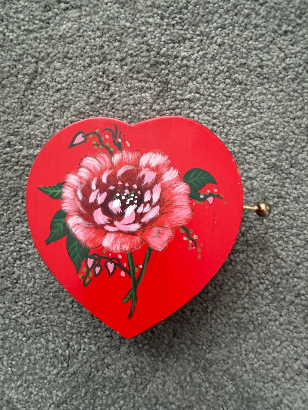 Vintage Schmid 1982 Red Heart-Shaped Floral Music Box